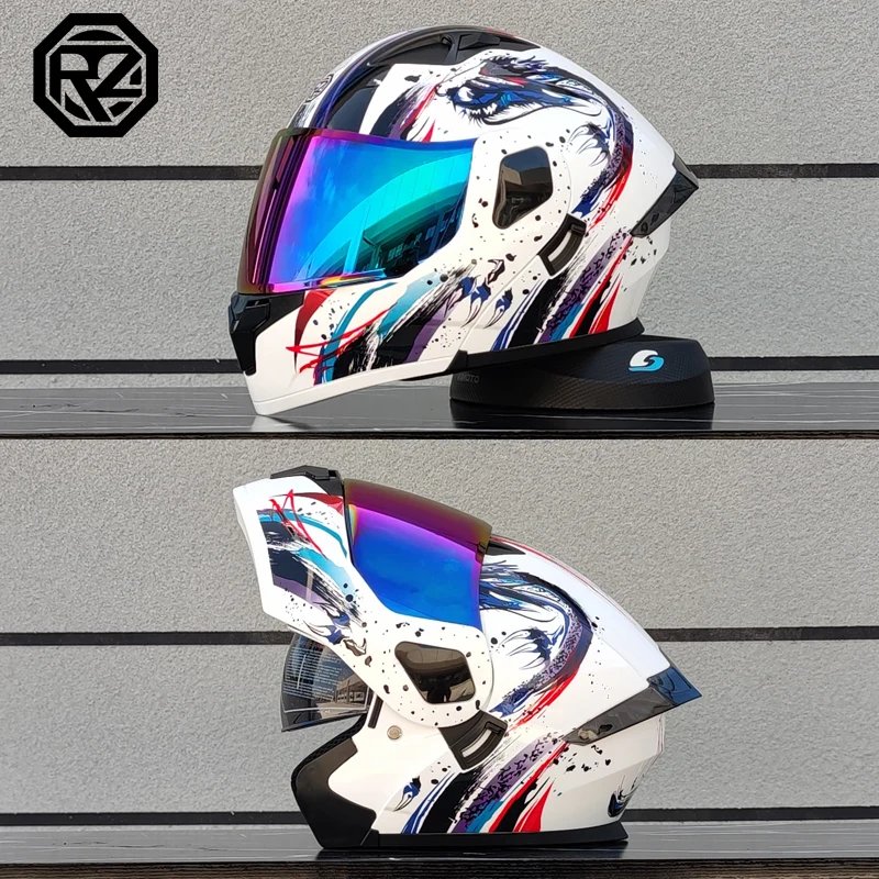 2025 professional motorcycle sports flip helmet ABS material modular dual lens full face helmet DOT certification