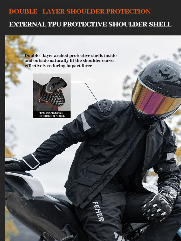 FEHER Motorcycle Jacket JK-062A All Seasons Waterproof and Windproof 2 Layers Breathable with TPU Shoulder Shell Riding Jackets
