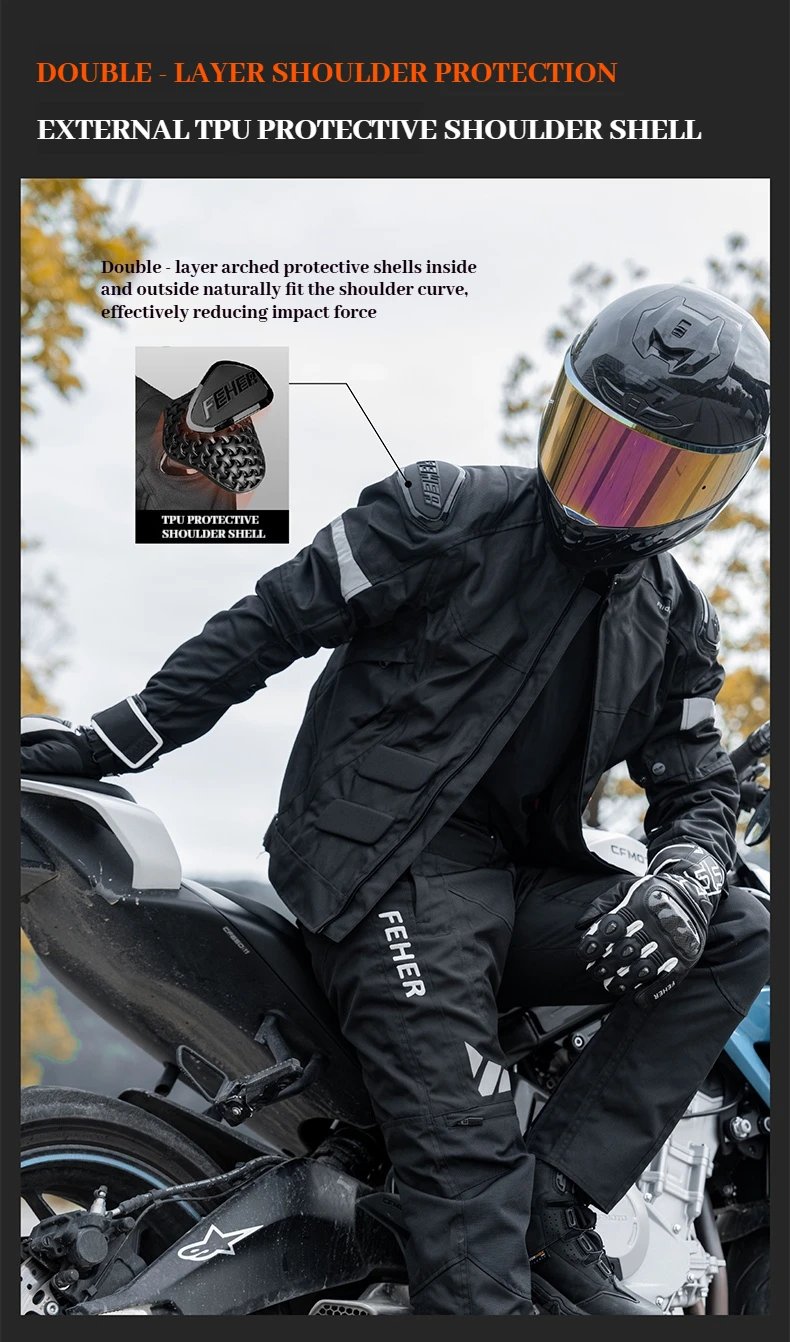 FEHER Motorcycle Jacket JK-062A All Seasons Waterproof and Windproof 2 Layers Breathable with TPU Shoulder Shell Riding Jackets FEHER Motorcycle Jacket JK-062A All Seasons Waterproof and Windproof 2 Layers Breathable with TPU Shoulder Shell Riding Jackets