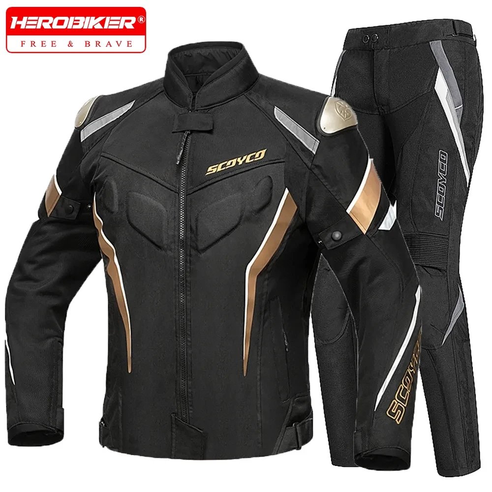 SCOYCO Motorcycle Jacket Pants Suit Men Waterproof Motocross Moto Jacket Protective Breathable Mesh Anti-fall Racing Jacket