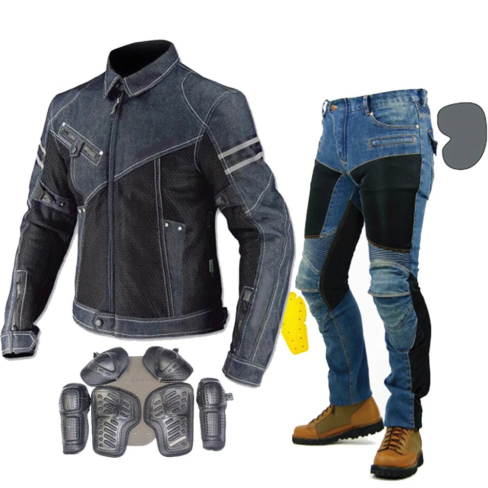 Motorcycle Denim Jacket Mesh Racing Suit Locomotive Anti-fall Clothing Motorcycle Riding Jacket Jeans Motocross Coat Pants Men