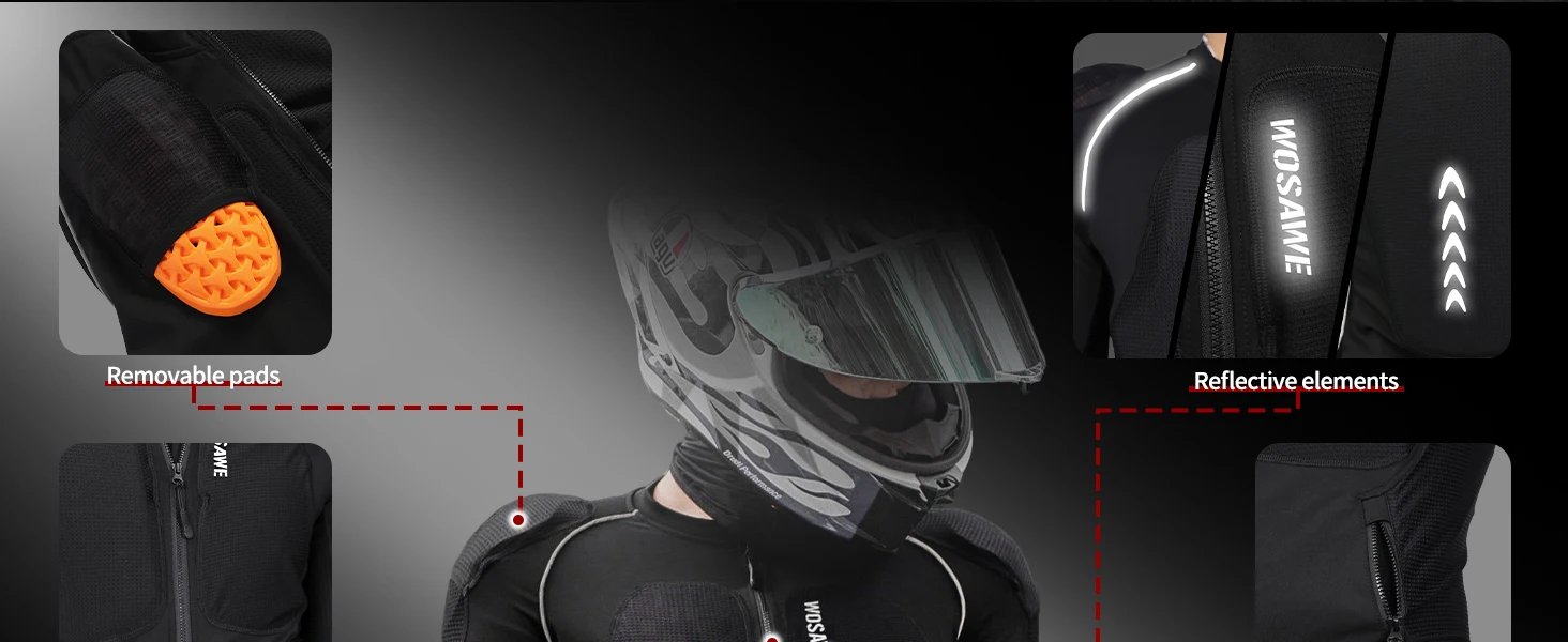 WOSAWE Men Summer Style Breathable Motorcycle Jacket Motocross Riding Jacket Night High Visible Motorbike Riding Coat