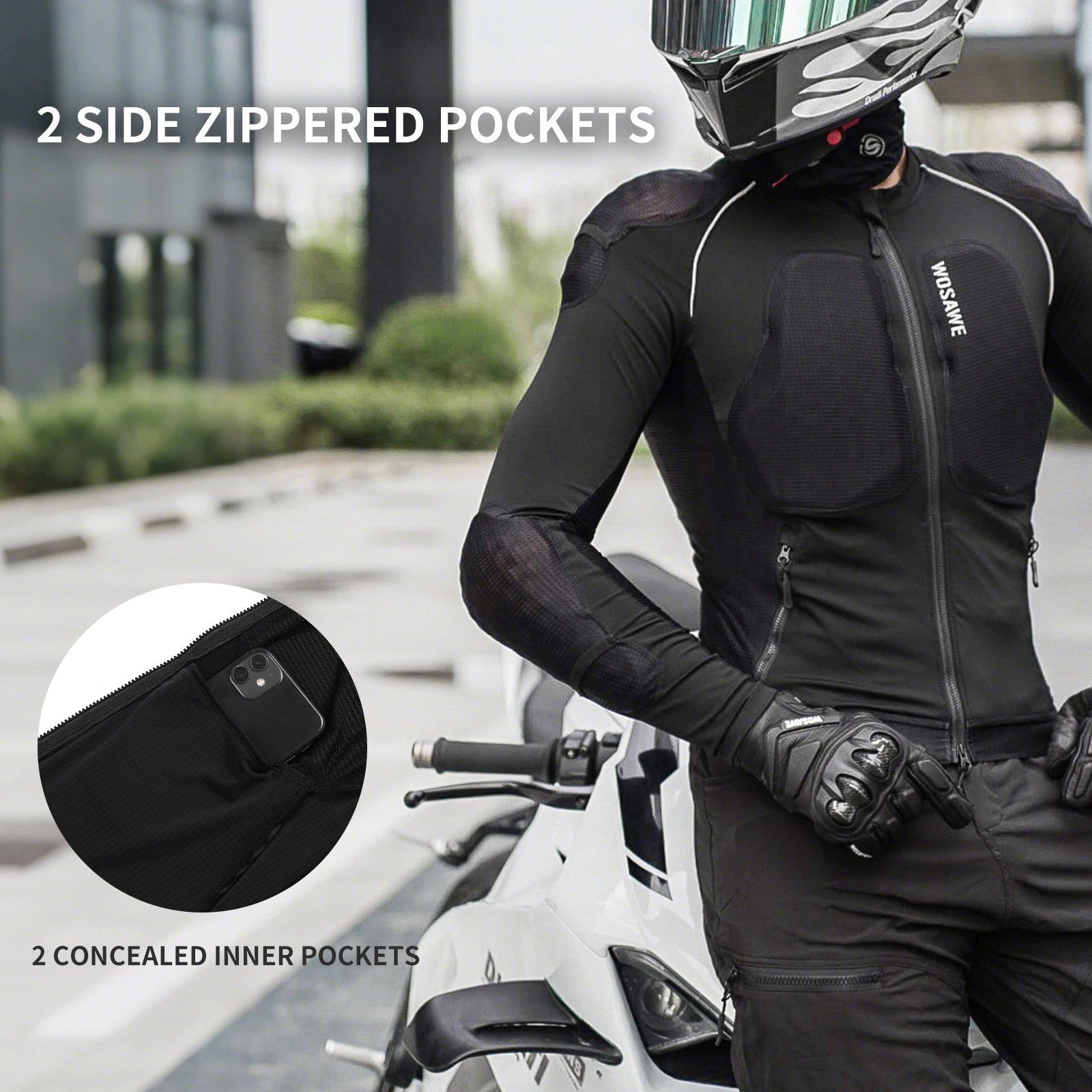 WOSAWE Men Summer Style Breathable Motorcycle Jacket Motocross Riding Jacket Night High Visible Motorbike Riding Coat