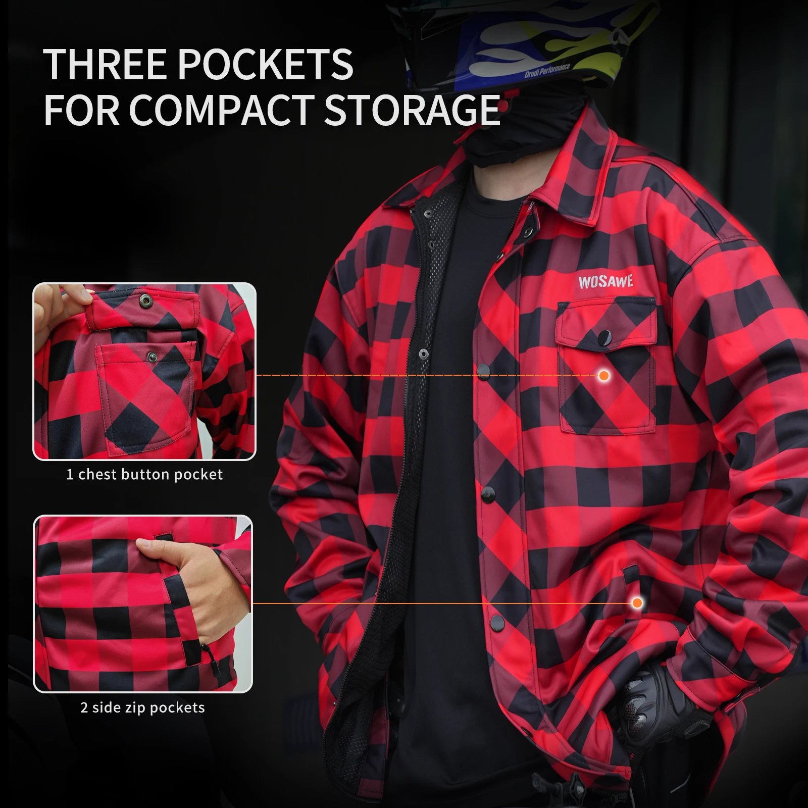 WOSAWE Men's Women's Winter Motorcycle Jacket Warm Motocross Motorbike Checkered Casual Outdoor Riding Shirts