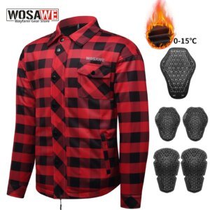 WOSAWE Men’s Women’s Winter Motorcycle Jacket Warm Motocross Motorbike Checkered Casual Outdoor Riding Shirts