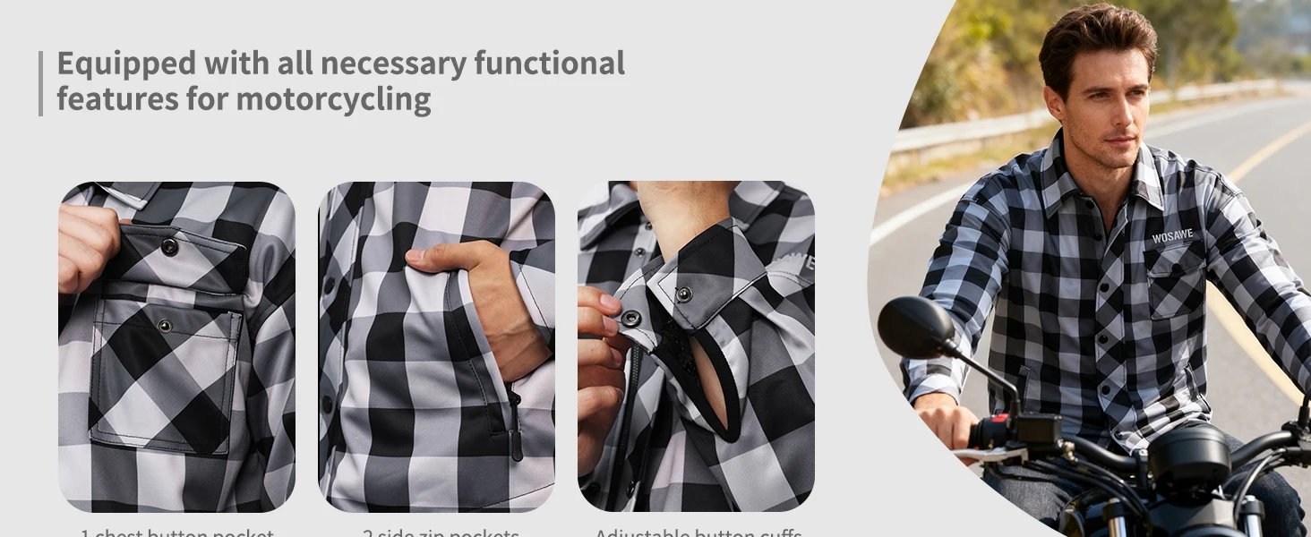 WOSAWE Men's Women's Winter Motorcycle Jacket Warm Motocross Motorbike Checkered Casual Outdoor Riding Shirts WOSAWE Men's Women's Winter Motorcycle Jacket Warm Motocross Motorbike Checkered Casual Outdoor Riding Shirts
