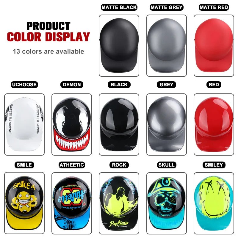 Uchoose DS Baseball Cap Helmet Retro Helmets Summer Motorcycle Casque Vintage Open Face Scooter Cruiser Chopper Gangster