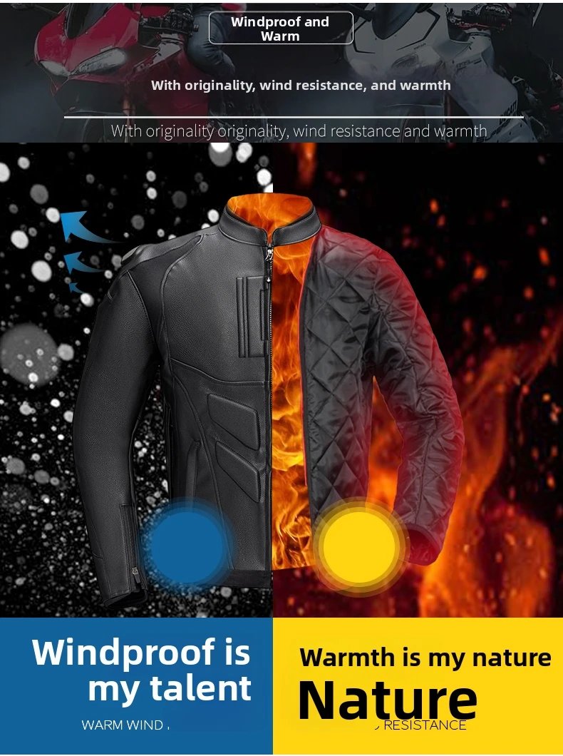 Leather Motorcycle Jacket Men Motorbike Riding Clothes Windproof Anti-Fall Motocross Jacket With Protective Gear Four Season Leather Motorcycle Jacket Men Motorbike Riding Clothes Windproof Anti-Fall Motocross Jacket With Protective Gear Four Season