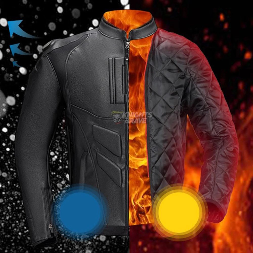 Leather Motorcycle Jacket Men Motorbike Riding Clothes Windproof Anti-Fall Motocross Jacket With Protective Gear Four Season