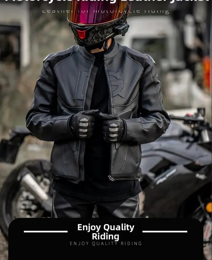 Leather Motorcycle Jacket Men Motorbike Riding Clothes Windproof Anti-Fall Motocross Jacket With Protective Gear Four Season Leather Motorcycle Jacket Men Motorbike Riding Clothes Windproof Anti-Fall Motocross Jacket With Protective Gear Four Season