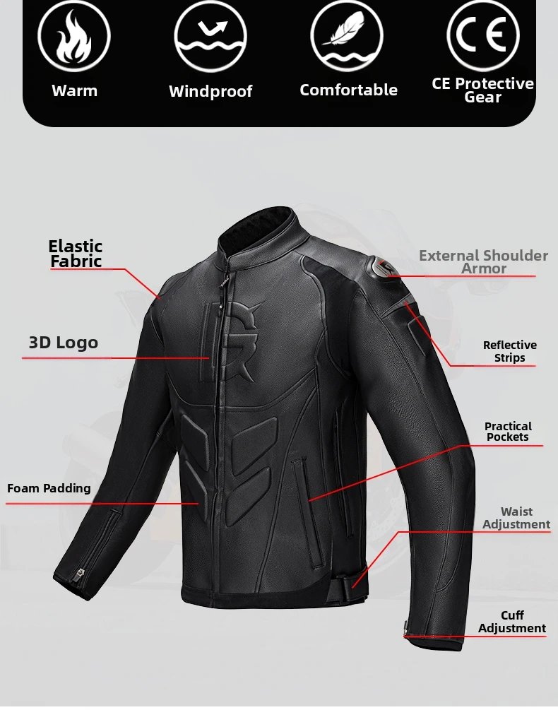 Leather Motorcycle Jacket Men Motorbike Riding Clothes Windproof Anti-Fall Motocross Jacket With Protective Gear Four Season Leather Motorcycle Jacket Men Motorbike Riding Clothes Windproof Anti-Fall Motocross Jacket With Protective Gear Four Season