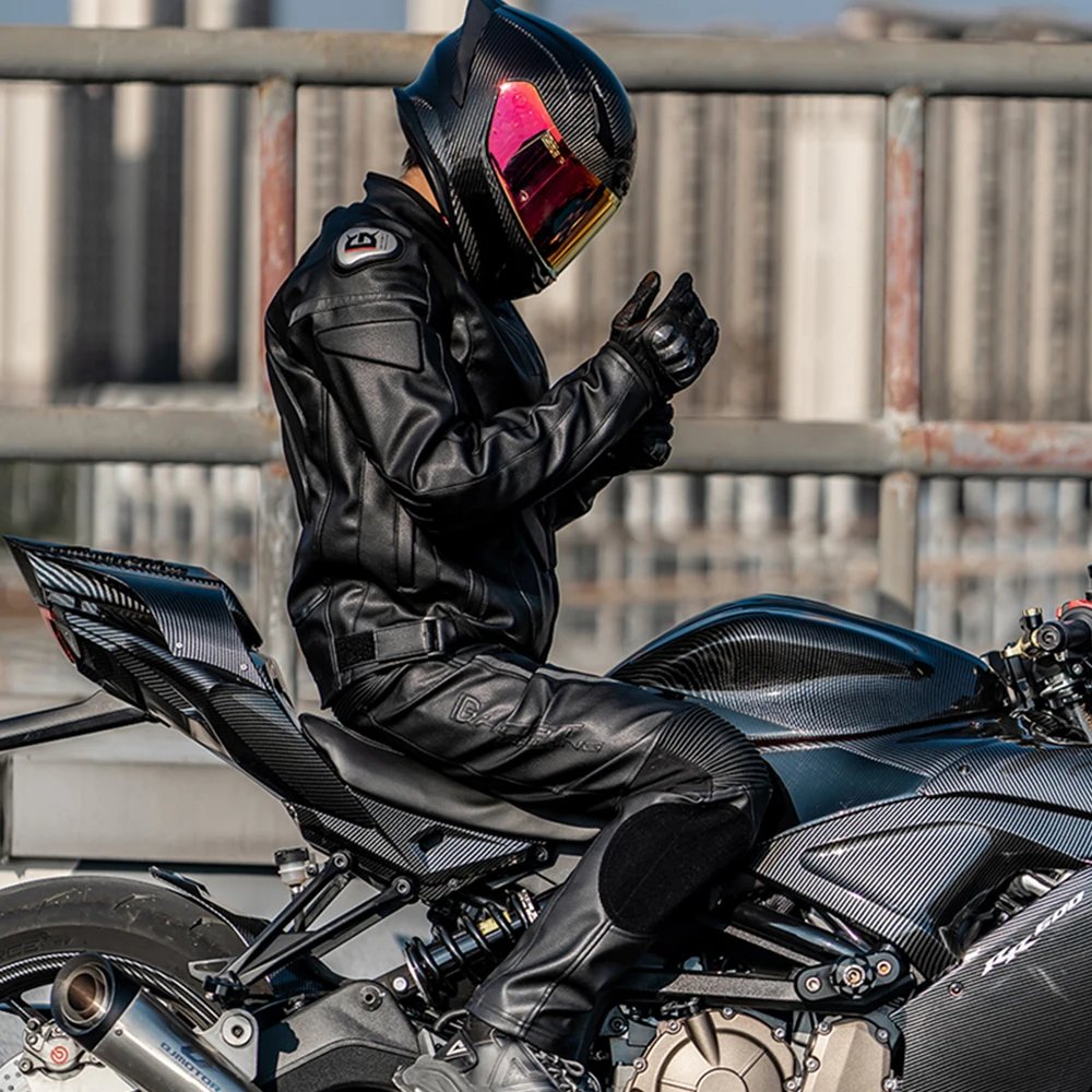 Leather Motorcycle Jacket Men Motorbike Riding Clothes Windproof Anti-Fall Motocross Jacket With Protective Gear Four Season