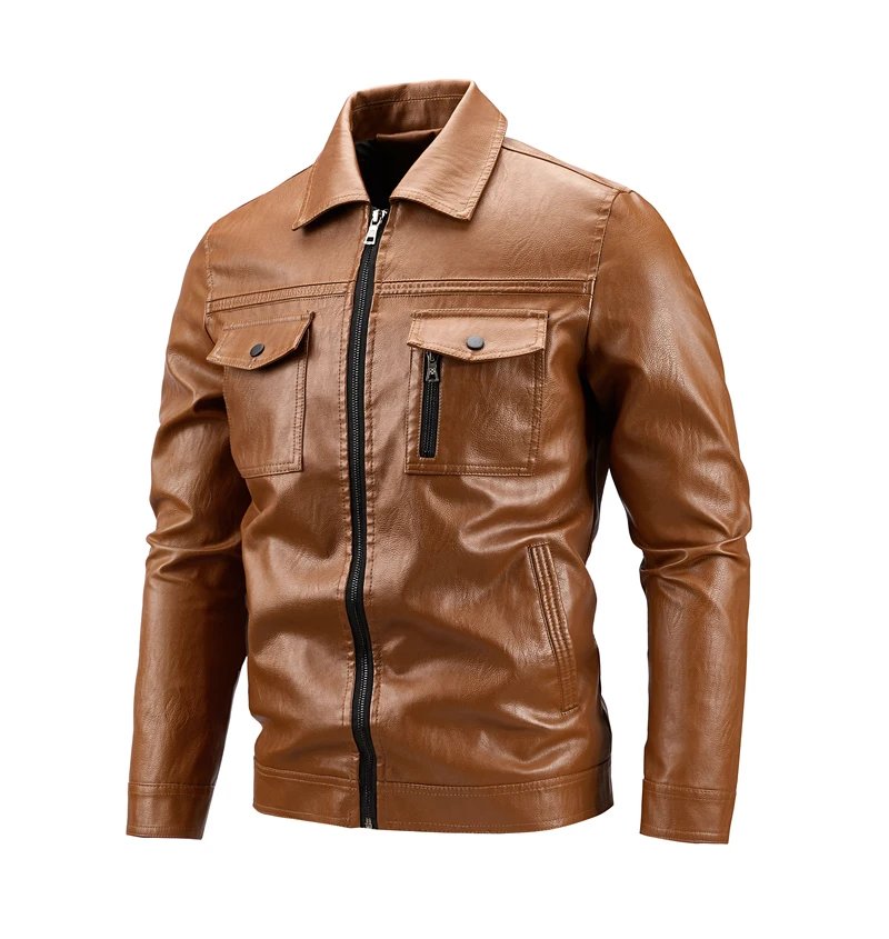 Luxury Men's Faux Leather Motorcycle Jacket Autumn Flip Collar Loose Street Motorbiker Men PU Leather Jackets Brand Man Clothing
