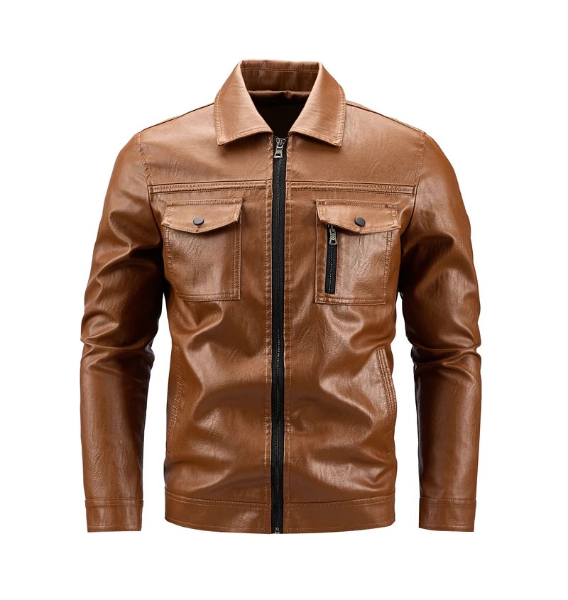 Luxury Men's Faux Leather Motorcycle Jacket Autumn Flip Collar Loose Street Motorbiker Men PU Leather Jackets Brand Man Clothing