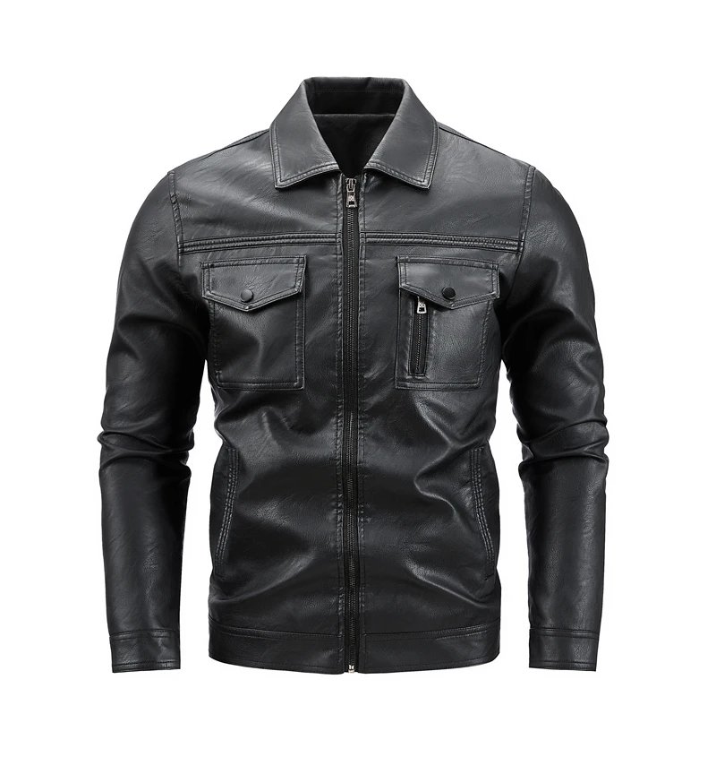 Luxury Men's Faux Leather Motorcycle Jacket Autumn Flip Collar Loose Street Motorbiker Men PU Leather Jackets Brand Man Clothing