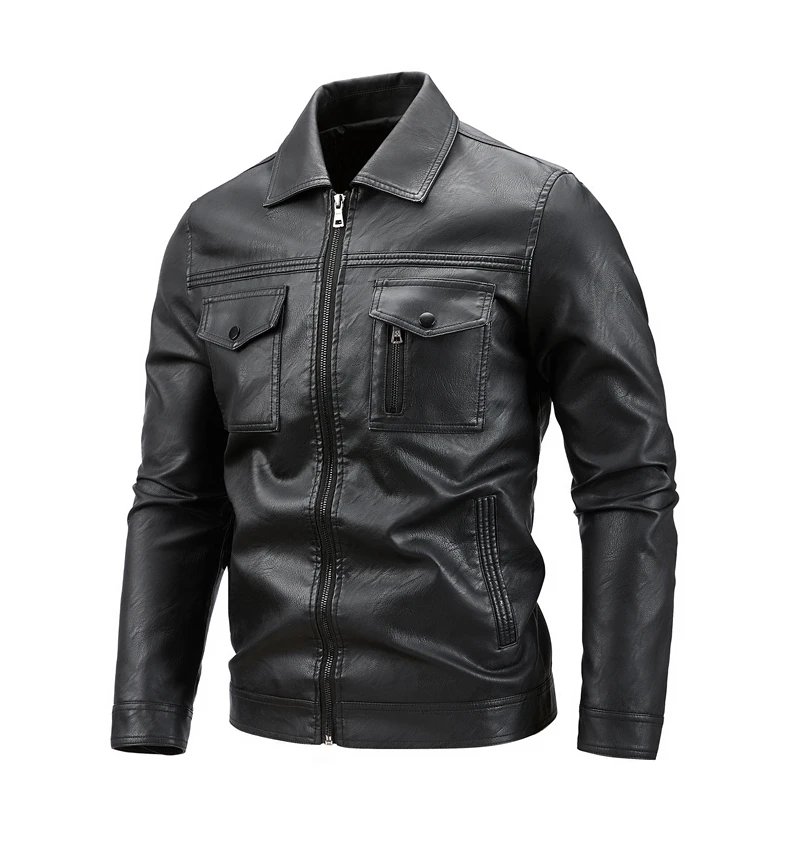 Luxury Men's Faux Leather Motorcycle Jacket Autumn Flip Collar Loose Street Motorbiker Men PU Leather Jackets Brand Man Clothing