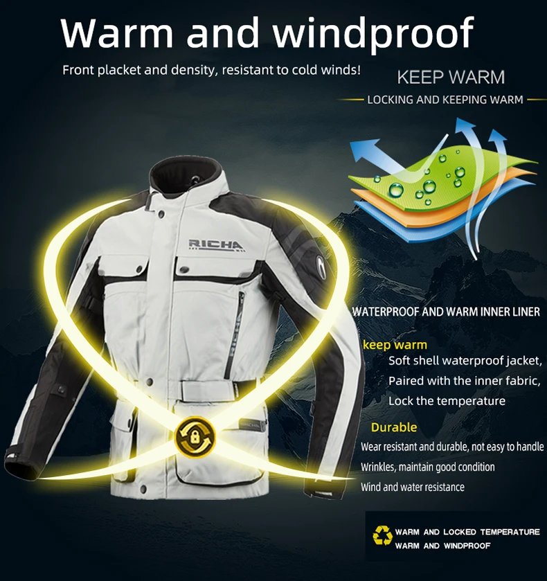 RICHA Motorcycle Jacket Pants Winter Warm Motocross Jackets Men Women Waterproof Windproof CE Anti-fall Off-Road Rally Clothing RICHA Motorcycle Jacket Pants Winter Warm Motocross Jackets Men Women Waterproof Windproof CE Anti-fall Off-Road Rally Clothing