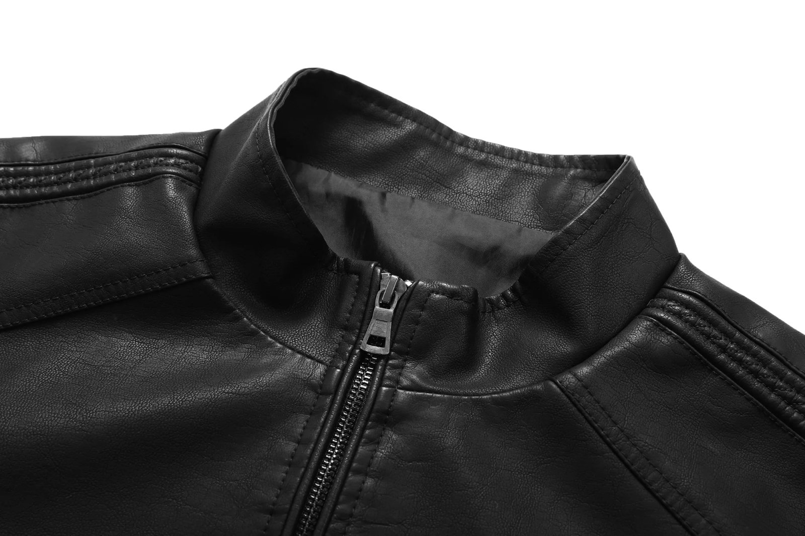 Men's Black PU Leather Biker Jacket with Stand Collar & Front Zipper – Slim Fit Casual Moto Coat for Spring Autumn