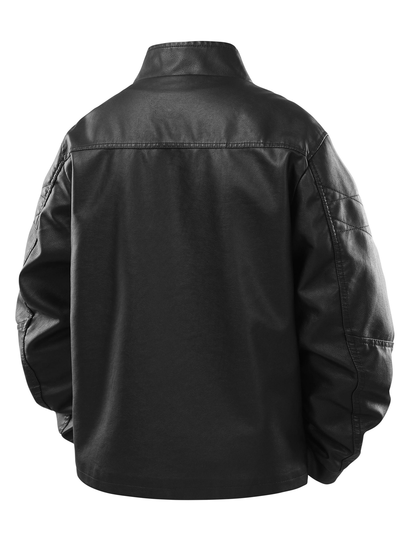 Men's Black PU Leather Biker Jacket with Stand Collar & Front Zipper – Slim Fit Casual Moto Coat for Spring Autumn