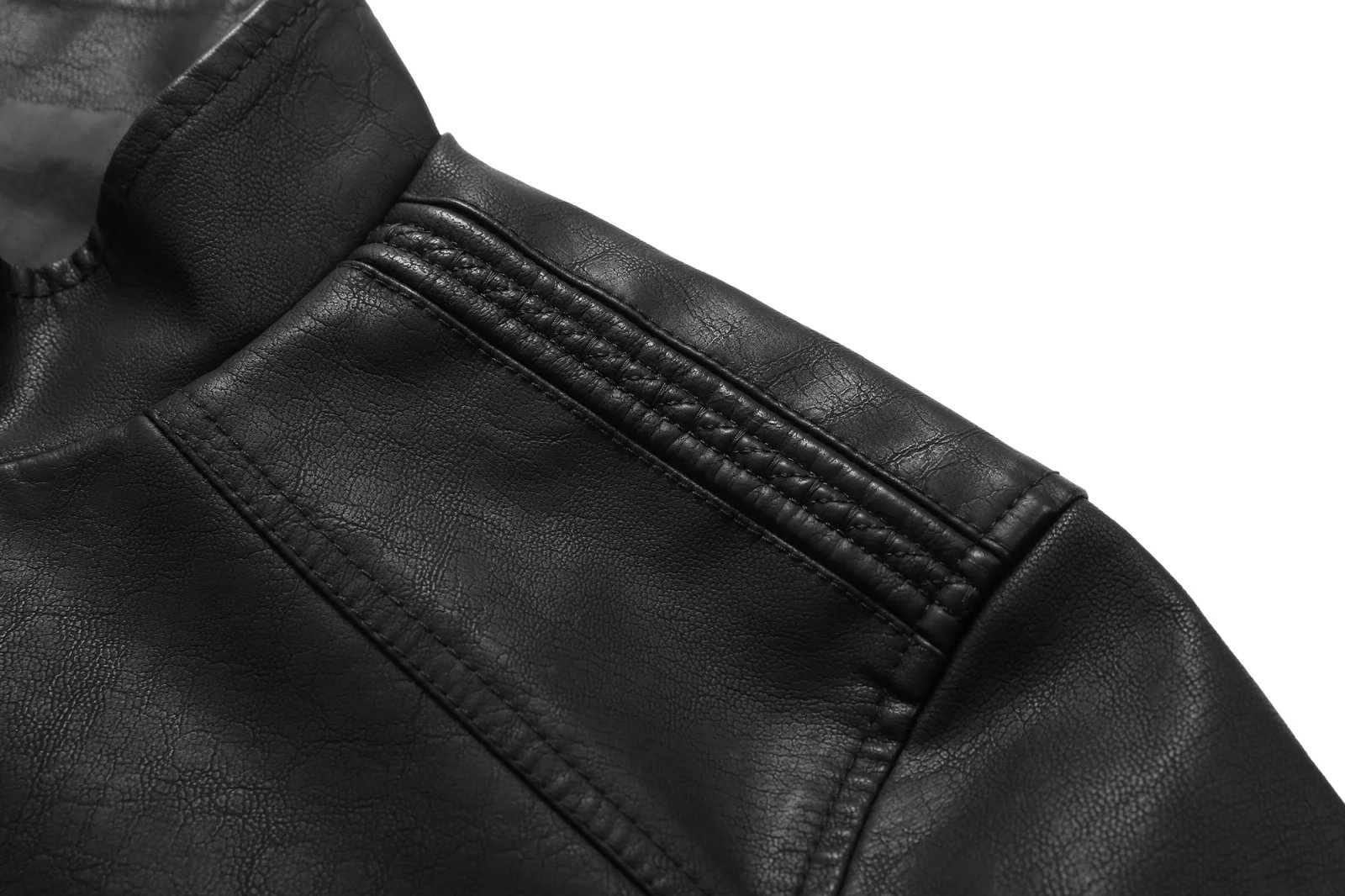 Men's Black PU Leather Biker Jacket with Stand Collar & Front Zipper – Slim Fit Casual Moto Coat for Spring Autumn