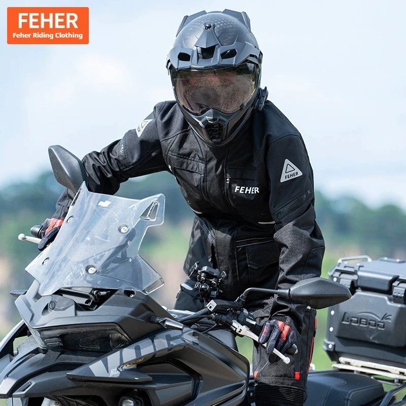 FEHER JK-065 Men's 3-Layer All Season Motorcycle Touring Suit, Windproof Waterproof Durable Riding Jacket & Pant Protective Set