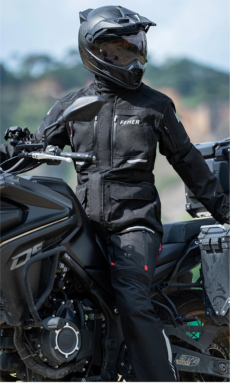 FEHER JK-065 Men's 3-Layer All Season Motorcycle Touring Suit, Windproof Waterproof Durable Riding Jacket & Pant Protective Set