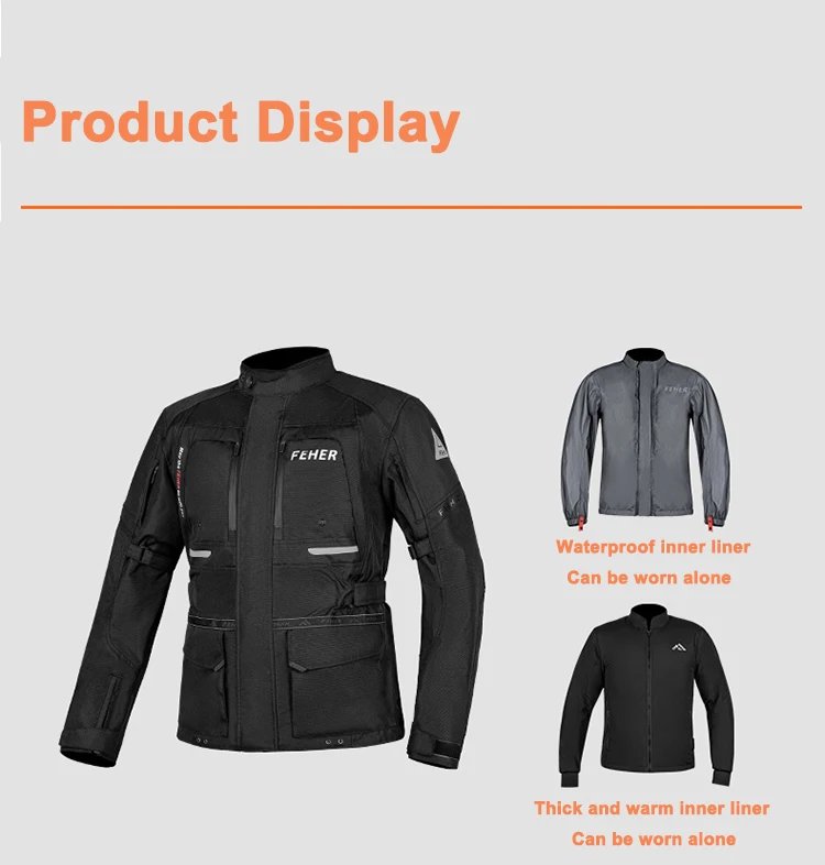 FEHER JK-065 Men's 3-Layer All Season Motorcycle Touring Suit, Windproof Waterproof Durable Riding Jacket & Pant Protective Set