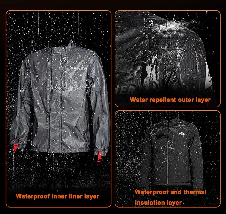 FEHER JK-065 Men's 3-Layer All Season Motorcycle Touring Suit, Windproof Waterproof Durable Riding Jacket & Pant Protective Set