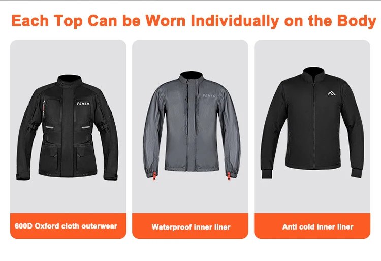 FEHER JK-065 Men's 3-Layer All Season Motorcycle Touring Suit, Windproof Waterproof Durable Riding Jacket & Pant Protective Set