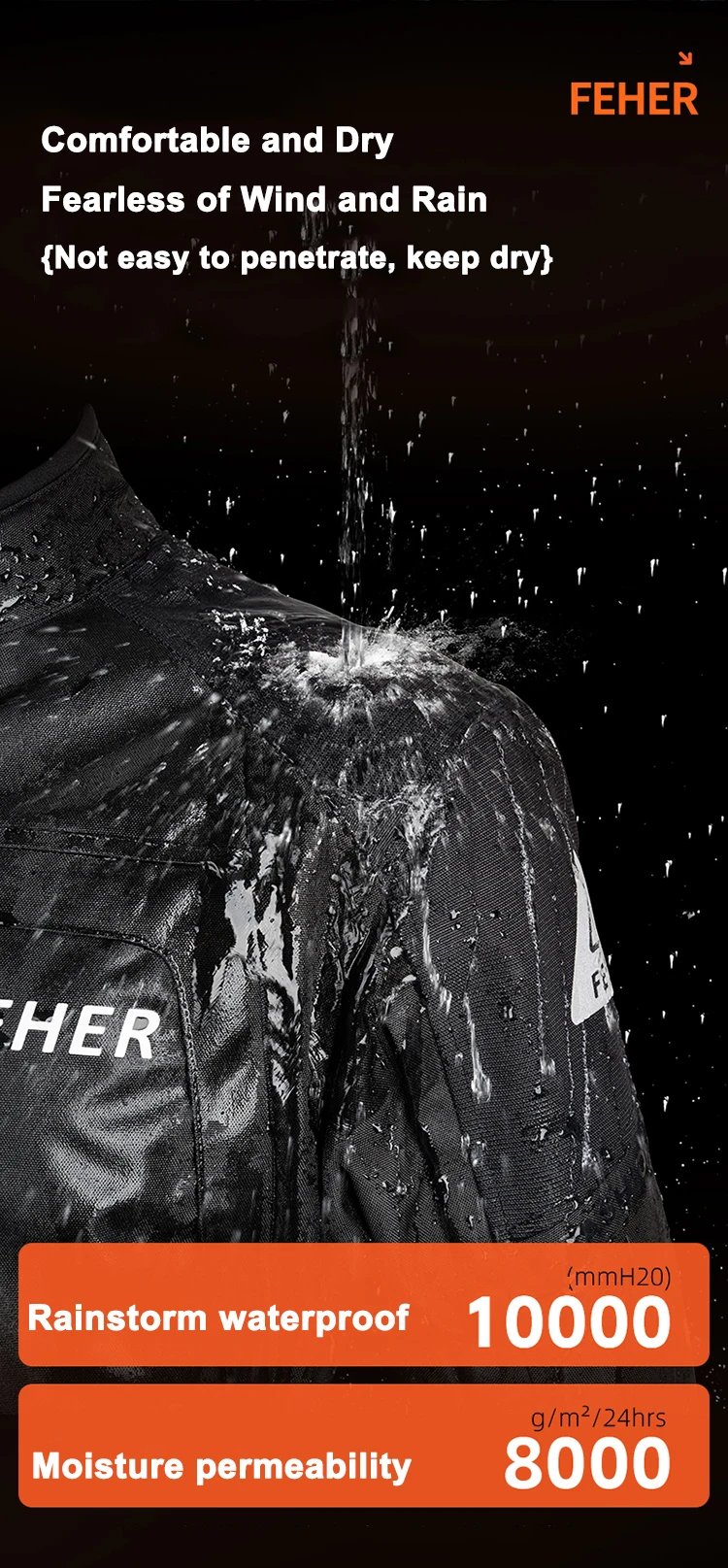 FEHER JK-065 Men's 3-Layer All Season Motorcycle Touring Suit, Windproof Waterproof Durable Riding Jacket & Pant Protective Set