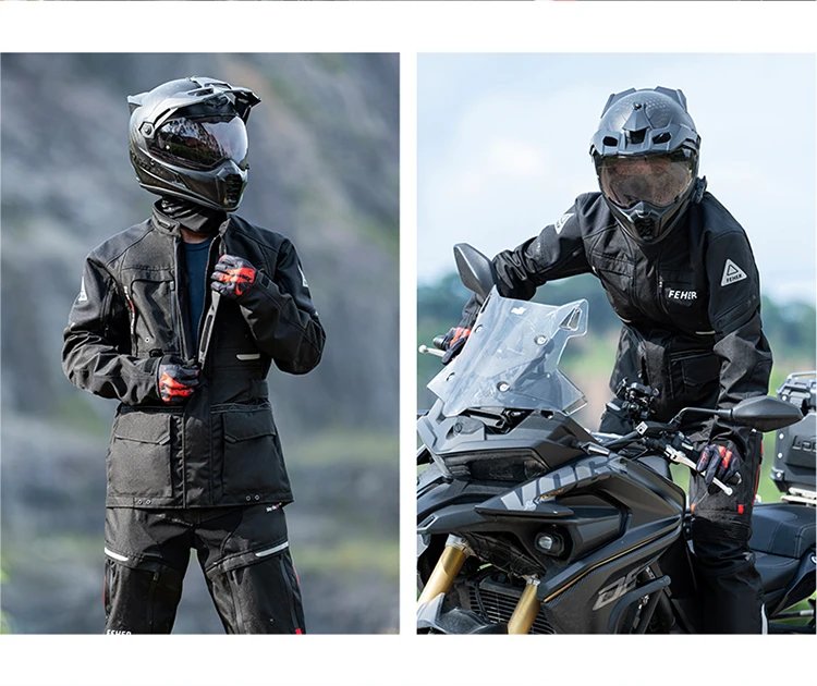 FEHER JK-065 Men's 3-Layer All Season Motorcycle Touring Suit, Windproof Waterproof Durable Riding Jacket & Pant Protective Set