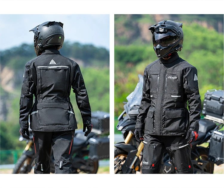 FEHER JK-065 Men's 3-Layer All Season Motorcycle Touring Suit, Windproof Waterproof Durable Riding Jacket & Pant Protective Set