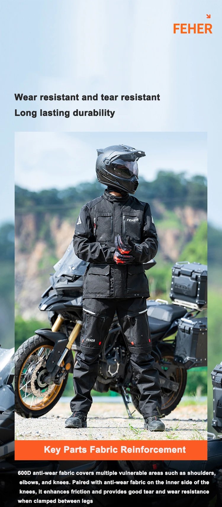 FEHER JK-065 Men's 3-Layer All Season Motorcycle Touring Suit, Windproof Waterproof Durable Riding Jacket & Pant Protective Set