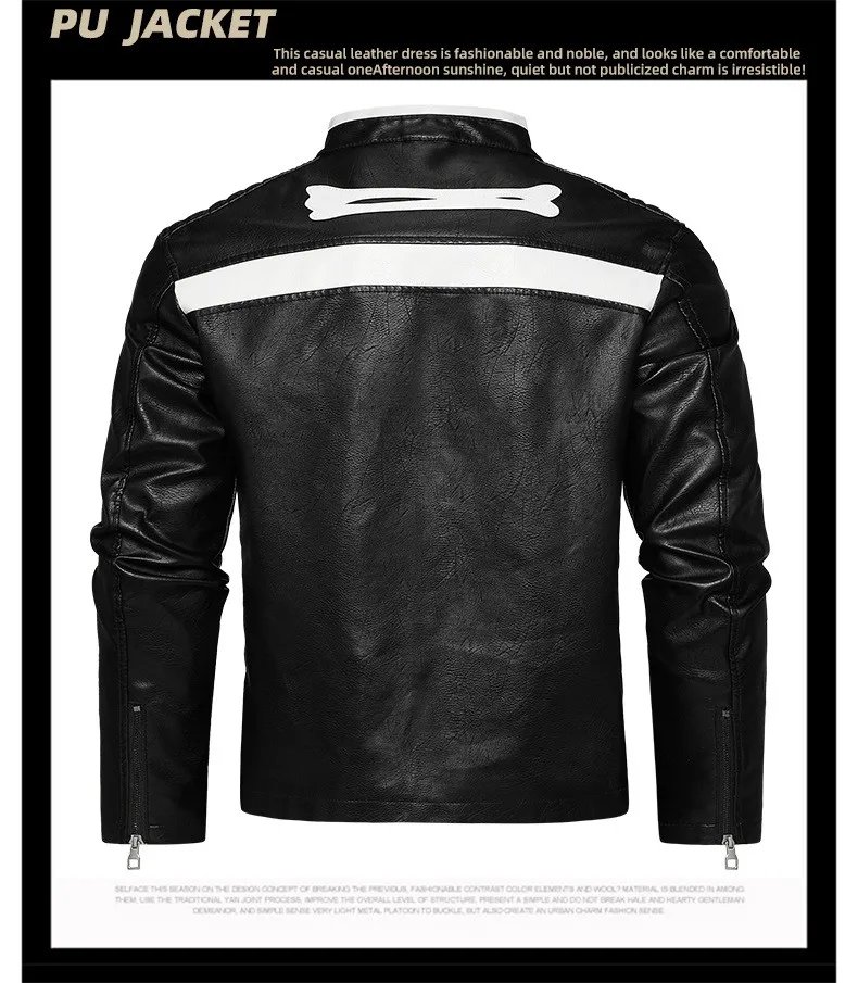Men's Colorblock PU Leather Jacket Zipper Front Stand Collar Casual Fashion Motorcycle Coat Outerwear Men's Colorblock PU Leather Jacket Zipper Front Stand Collar Casual Fashion Motorcycle Coat Outerwear