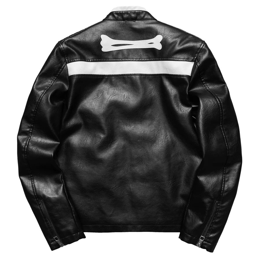 Men's Colorblock PU Leather Jacket Zipper Front Stand Collar Casual Fashion Motorcycle Coat Outerwear