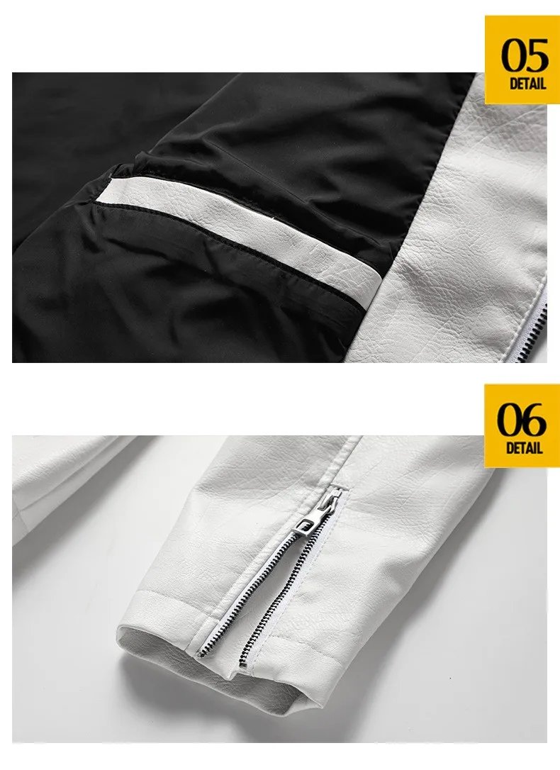 Men's Colorblock PU Leather Jacket Zipper Front Stand Collar Casual Fashion Motorcycle Coat Outerwear Men's Colorblock PU Leather Jacket Zipper Front Stand Collar Casual Fashion Motorcycle Coat Outerwear