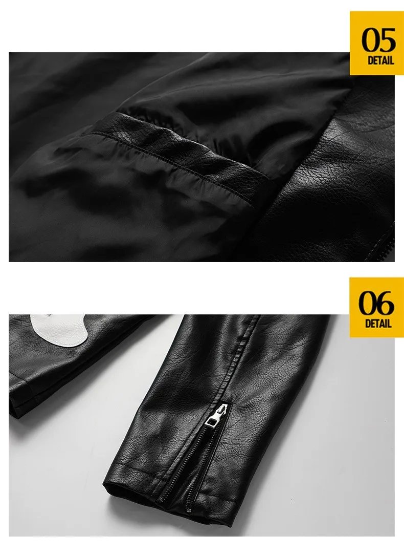 Men's Colorblock PU Leather Jacket Zipper Front Stand Collar Casual Fashion Motorcycle Coat Outerwear Men's Colorblock PU Leather Jacket Zipper Front Stand Collar Casual Fashion Motorcycle Coat Outerwear