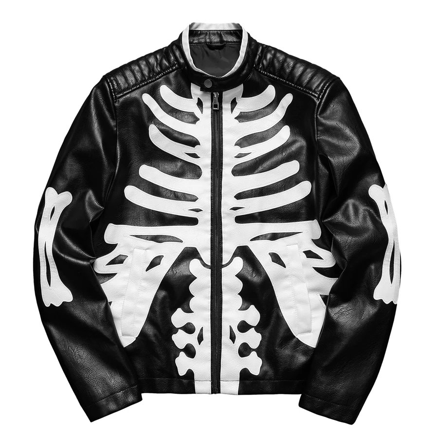 Men's Colorblock PU Leather Jacket Zipper Front Stand Collar Casual Fashion Motorcycle Coat Outerwear