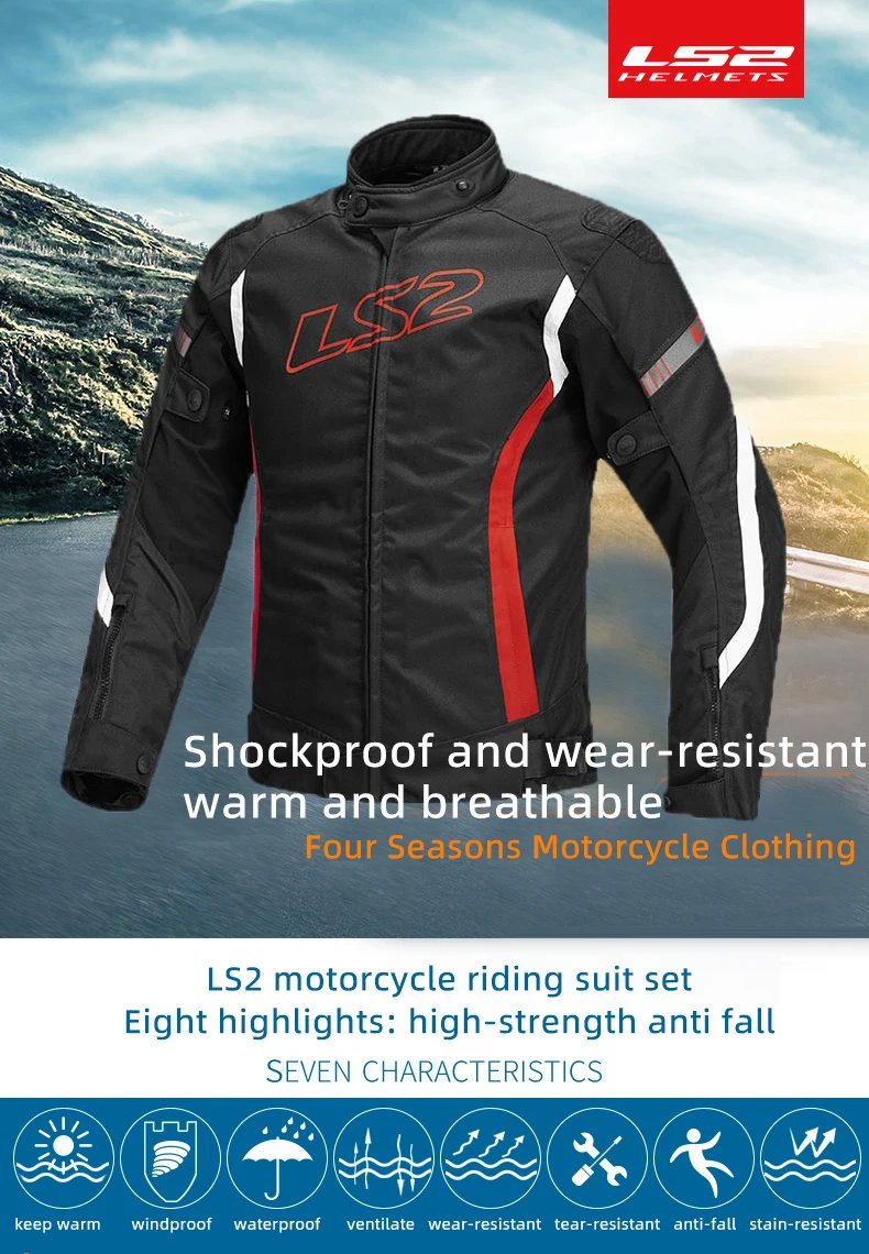 Original LS2 Motorcycle Jacket Winter Warm Waterproof Motorbike Jacket CE Anti-fall Wear-resistant Off-Road Cycling Coat Jackets