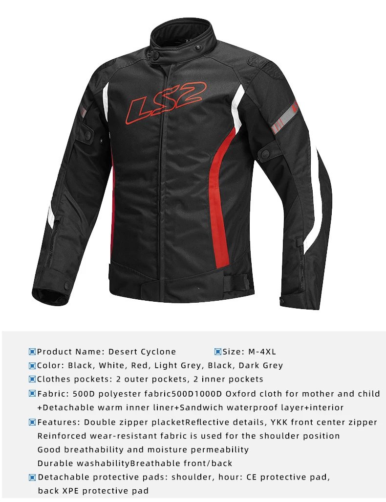 Original LS2 Motorcycle Jacket Winter Warm Waterproof Motorbike Jacket CE Anti-fall Wear-resistant Off-Road Cycling Coat Jackets