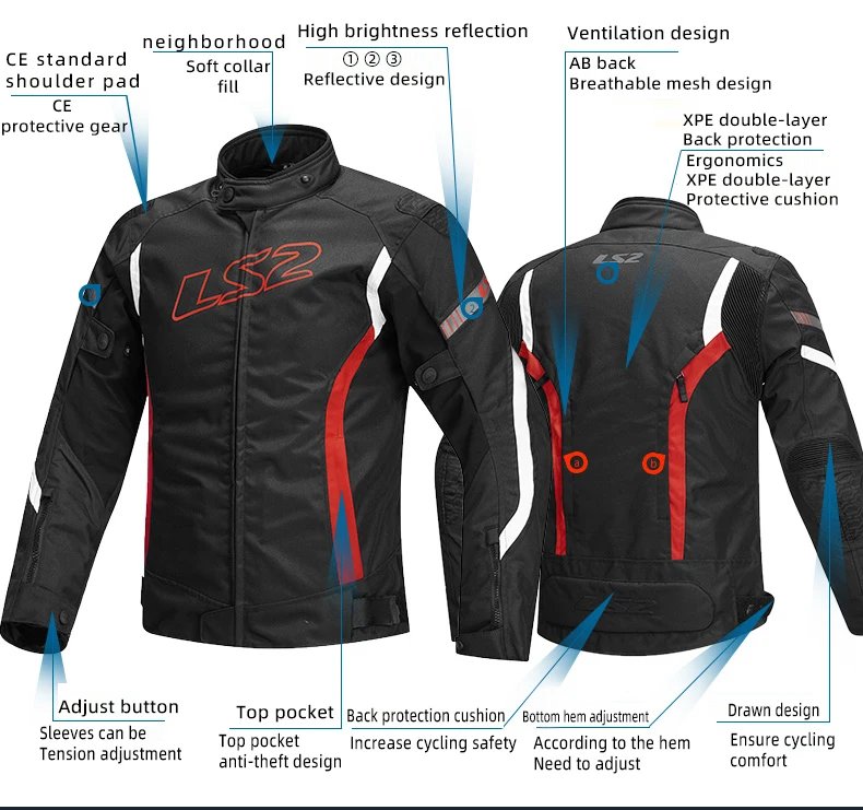 Original LS2 Motorcycle Jacket Winter Warm Waterproof Motorbike Jacket CE Anti-fall Wear-resistant Off-Road Cycling Coat Jackets