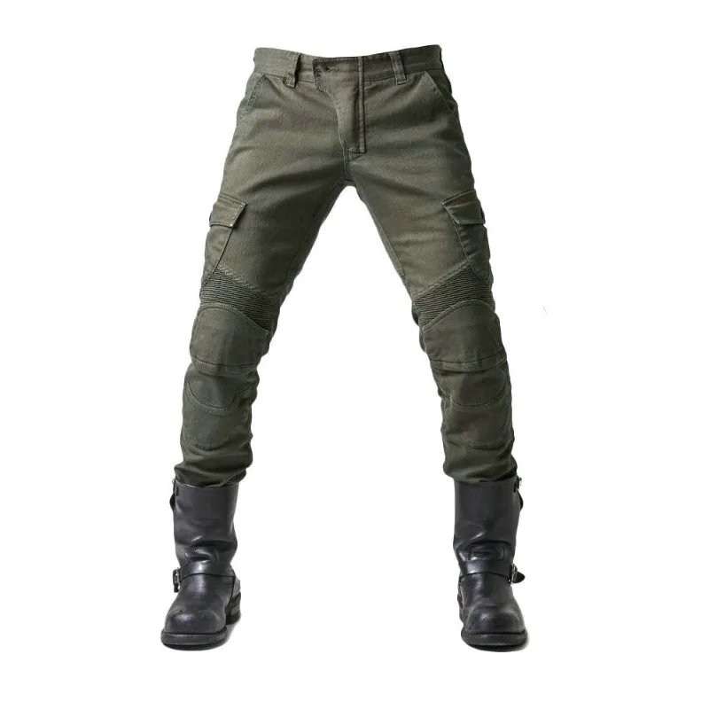 Motorcycle riding pants men's summer locomotive anti-drop knight equipment four seasons elastic denim army green racing pants