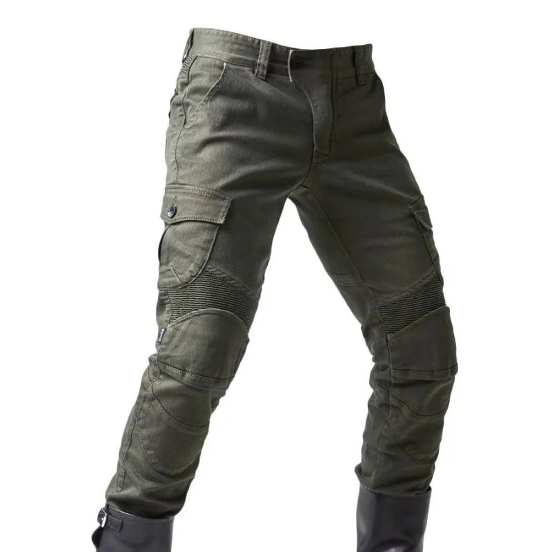 Motorcycle riding pants men's summer locomotive anti-drop knight equipment four seasons elastic denim army green racing pants
