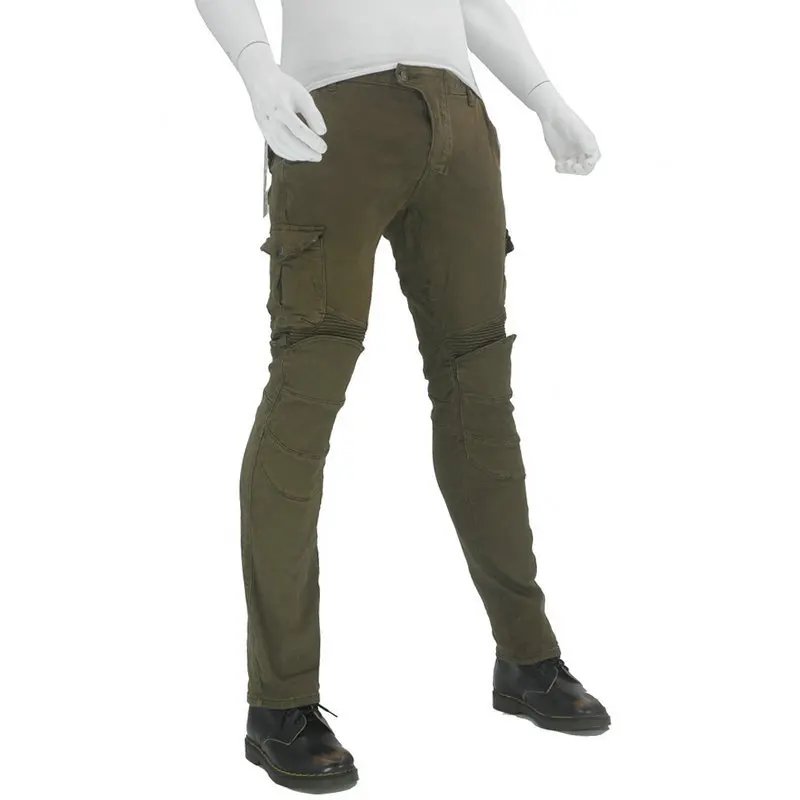 Motorcycle riding pants men's summer locomotive anti-drop knight equipment four seasons elastic denim army green racing pants Motorcycle riding pants men's summer locomotive anti-drop knight equipment four seasons elastic denim army green racing pants