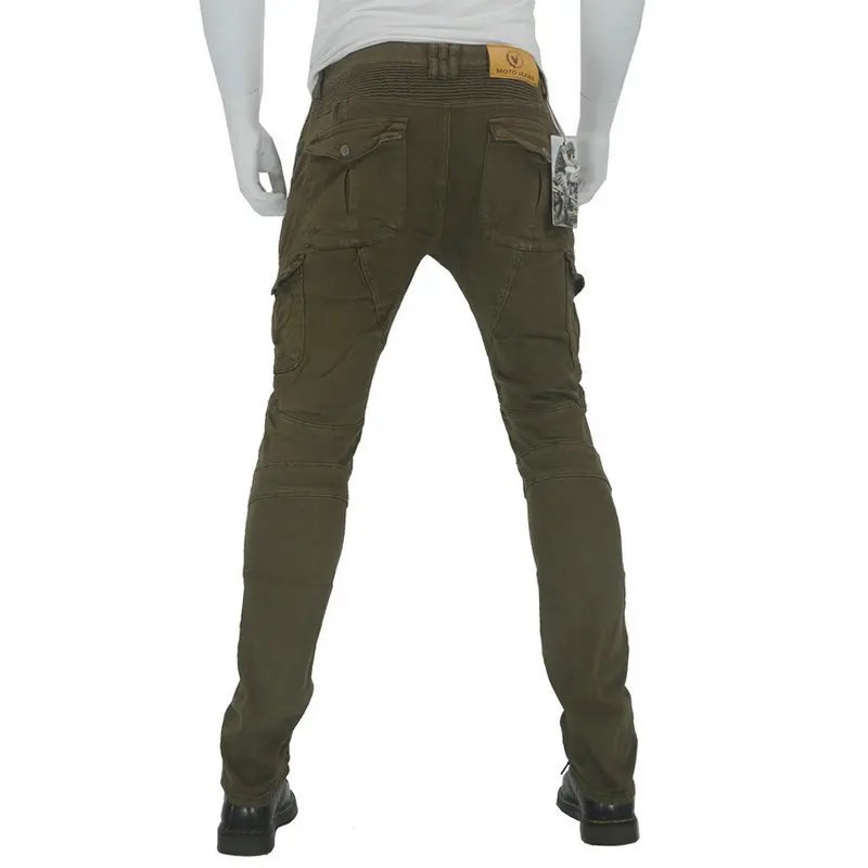 Motorcycle riding pants men's summer locomotive anti-drop knight equipment four seasons elastic denim army green racing pants Motorcycle riding pants men's summer locomotive anti-drop knight equipment four seasons elastic denim army green racing pants