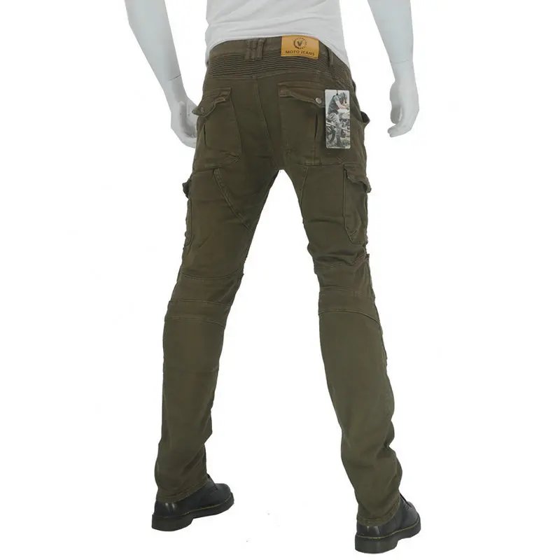 Motorcycle riding pants men's summer locomotive anti-drop knight equipment four seasons elastic denim army green racing pants Motorcycle riding pants men's summer locomotive anti-drop knight equipment four seasons elastic denim army green racing pants