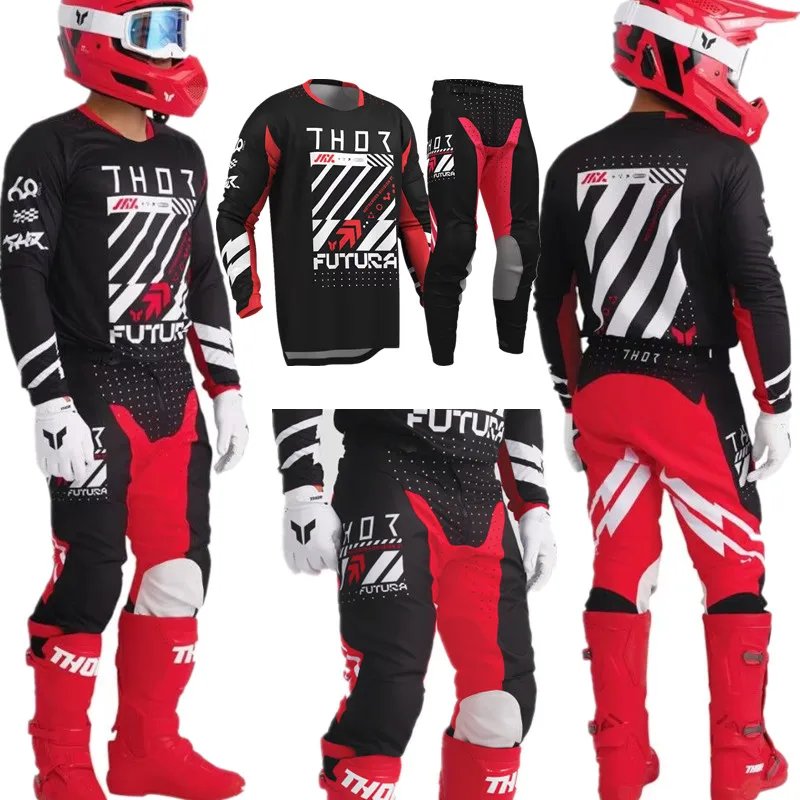 2026 Launchmode Futura Black / Red Gear Combo Motorcycle Sportswear Set Off-Road Motorcycle Combination
