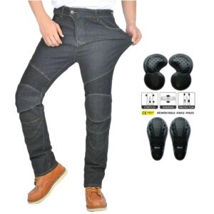 New Motorcycle Black Rider Racing Pants Men All Seasons Straight Elastic Denim Motorcycle Anti-fal Level 2 Gears Riding Jeans