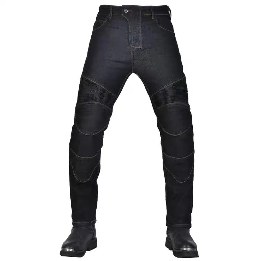 New Motorcycle Black Rider Racing Pants Men All Seasons Straight Elastic Denim Motorcycle Anti-fal Level 2 Gears Riding Jeans