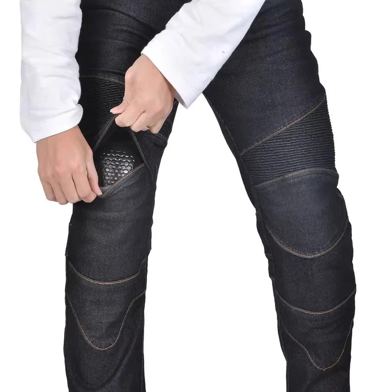 New Motorcycle Black Rider Racing Pants Men All Seasons Straight Elastic Denim Motorcycle Anti-fal Level 2 Gears Riding Jeans